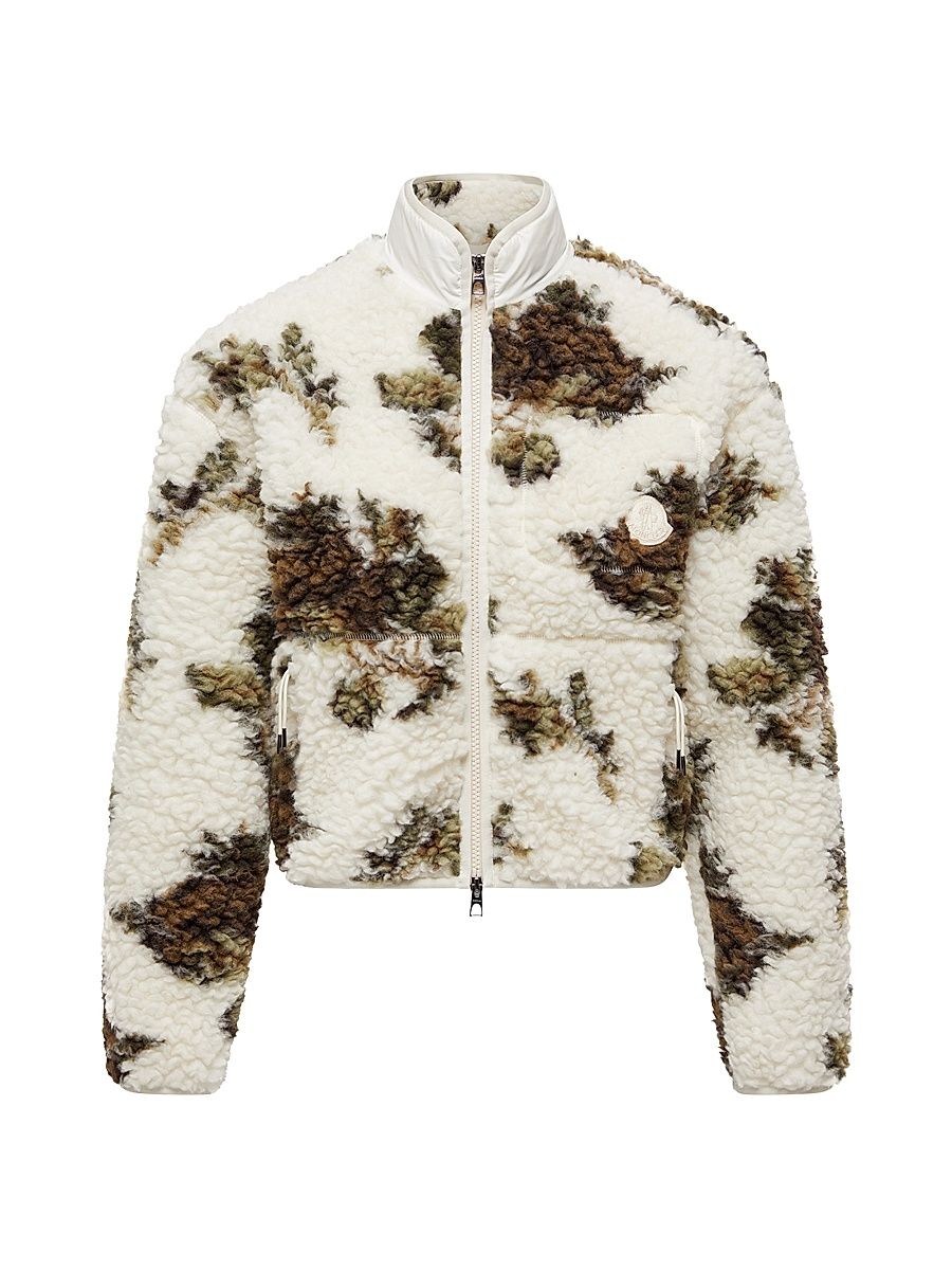 Women's Down-Filled Stand Collar Sweater in Wool Blend - White Green - Size Large