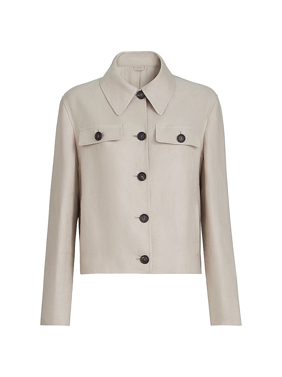 Women's Linen Diagonal Jacket with Monili - Beige - Size 0