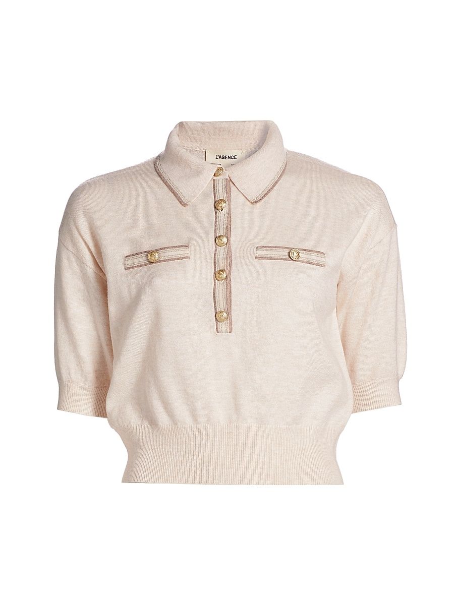 Women's Masaki Knit Short-Sleeve Sweater - Parchment Cappuccino Gold - Size Large