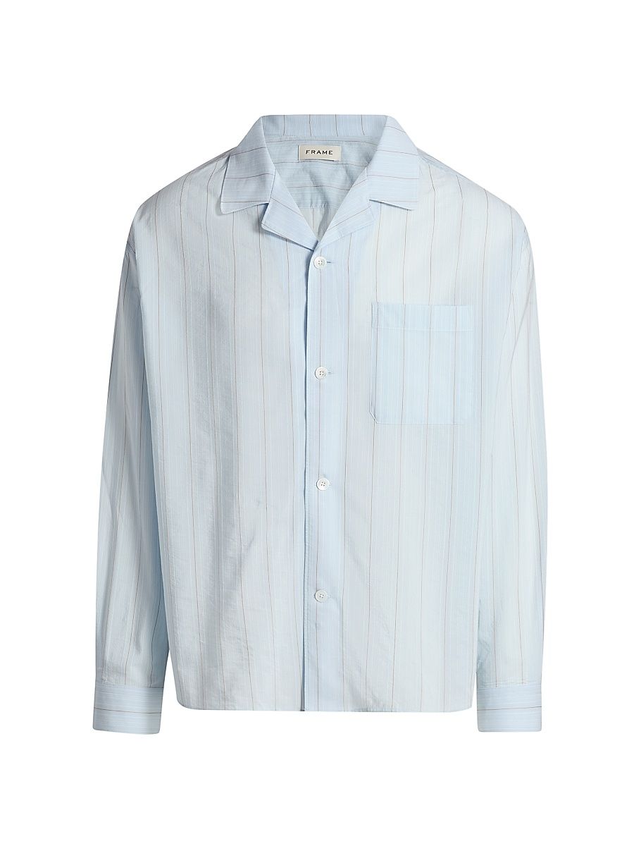 Men's Striped Pajama-Style Shirt - Blue Stripe - Size Small
