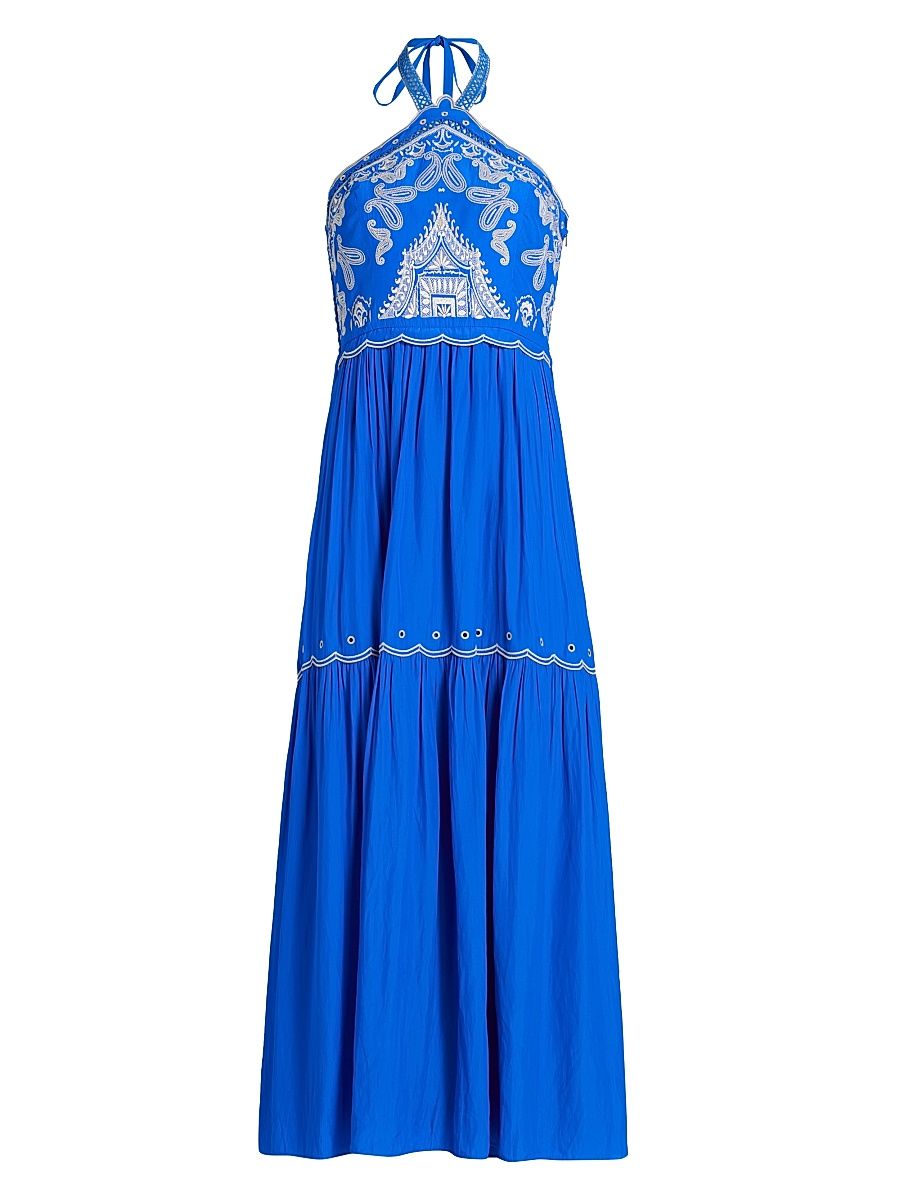Women's Kenna Paisley Halter Maxi Dress - Capri Blue - Size XL