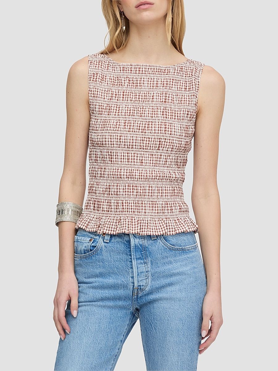 Women's The Phoebe Nap Top - Cognac Gingham - Size XXXS