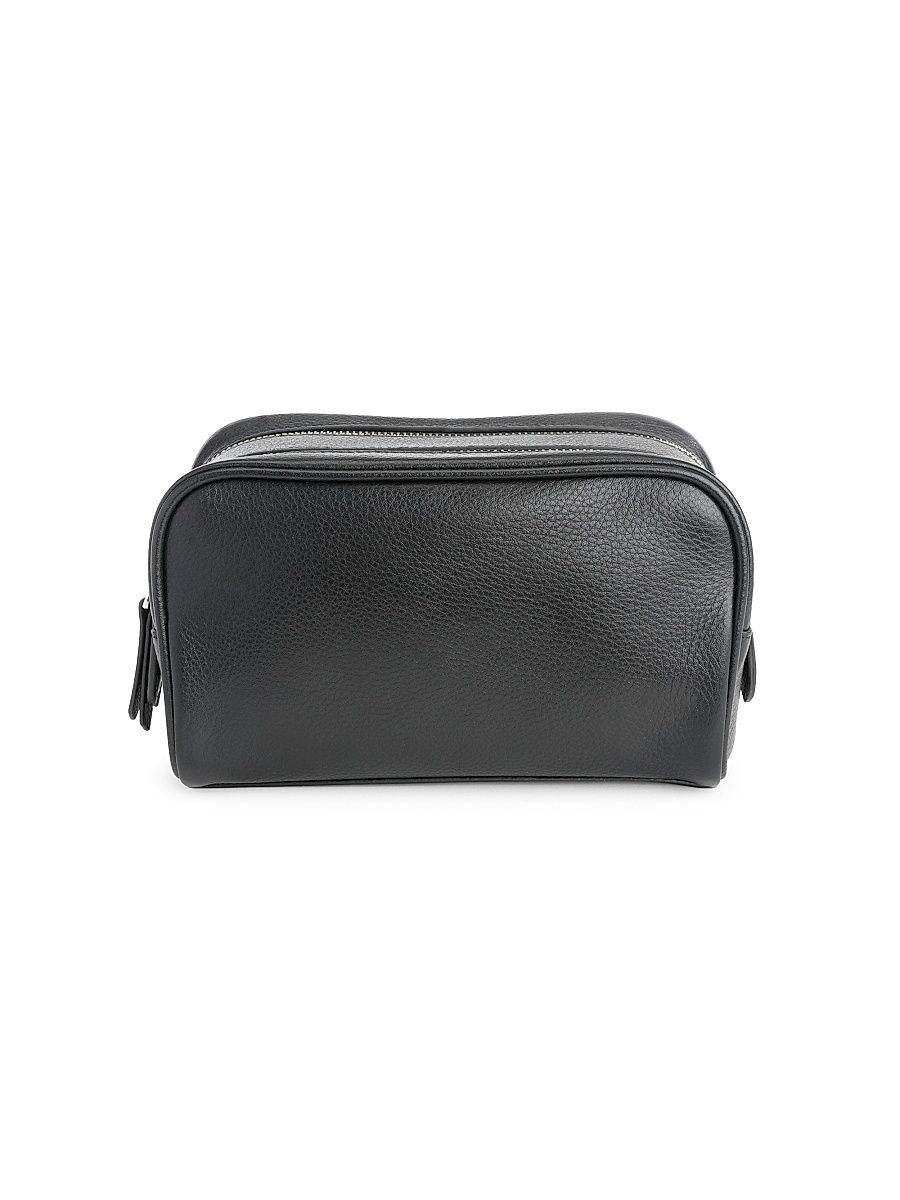 Double Zip Leather Toiletry Bag - Navy Blue