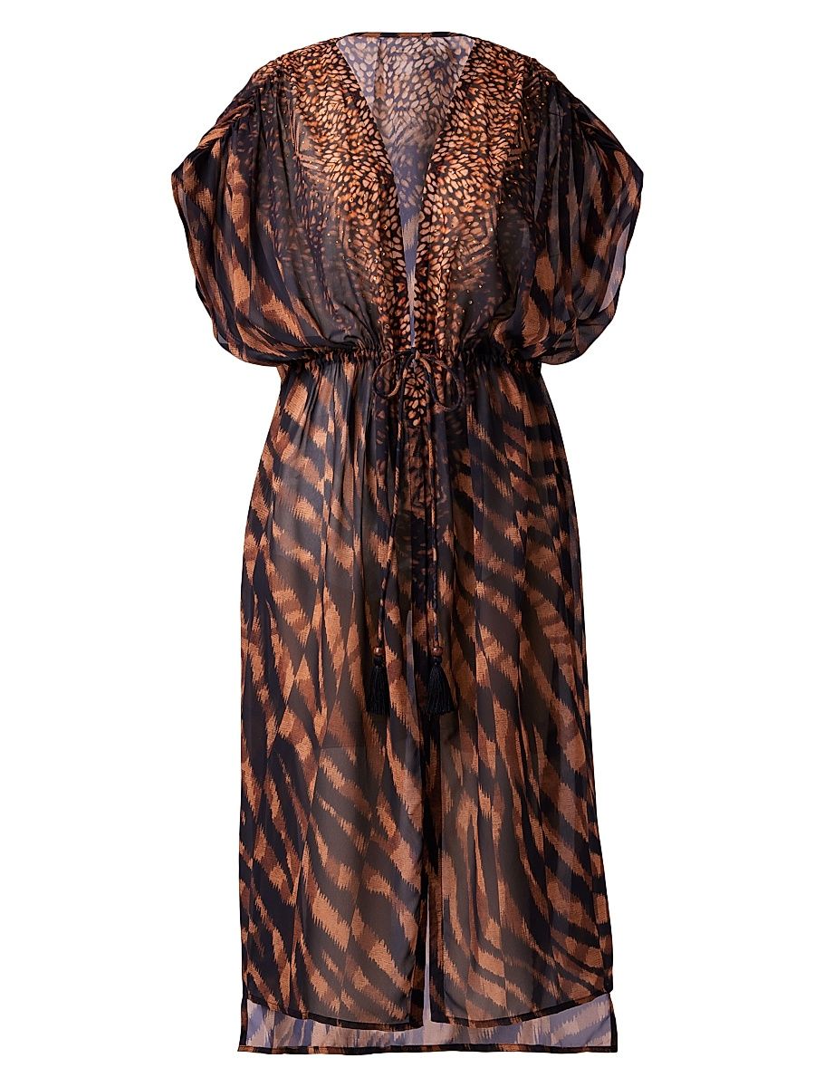 Women's Raya De Safari Cover-Up Duster - Black Brown - Size Large