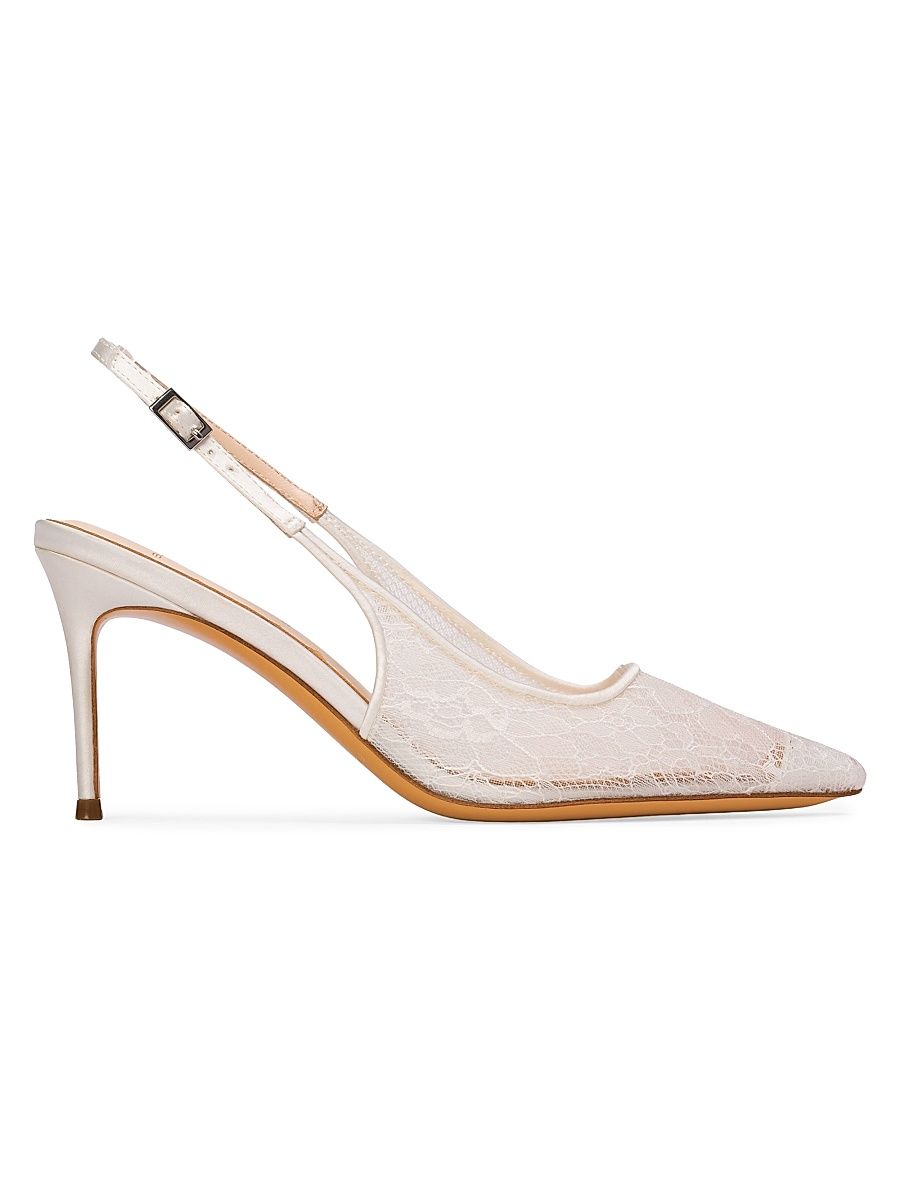 Women's Marina 80MM Lace Slingback Pumps - White Sequin Lace - Size 12