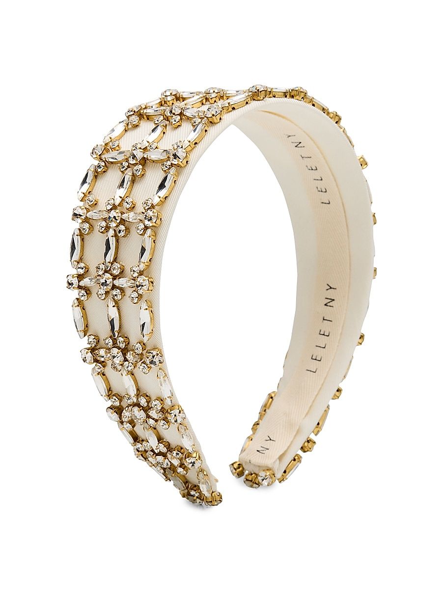 Women's Avril Crystal-Embellished Satin Wide Headband - White