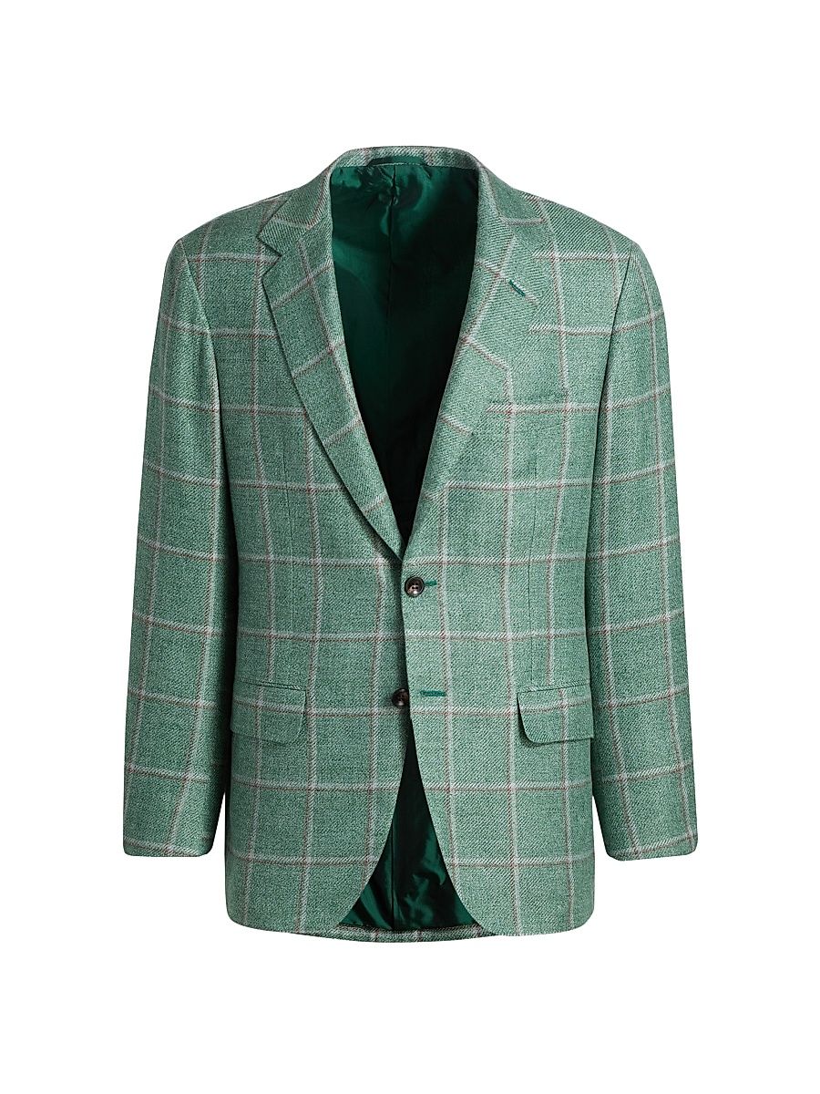 Men's Windowpane Plaid Sport Coat - Green - Size 48