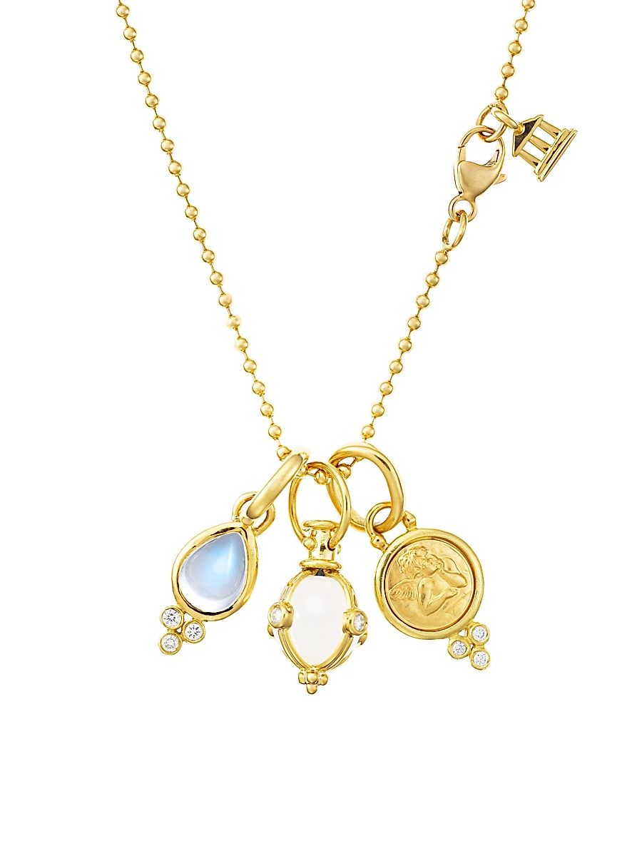Women's Florence86 Rock Crystal, Moonstone, Diamond & 18K Yellow Gold Charm Necklace - Yellow Gold