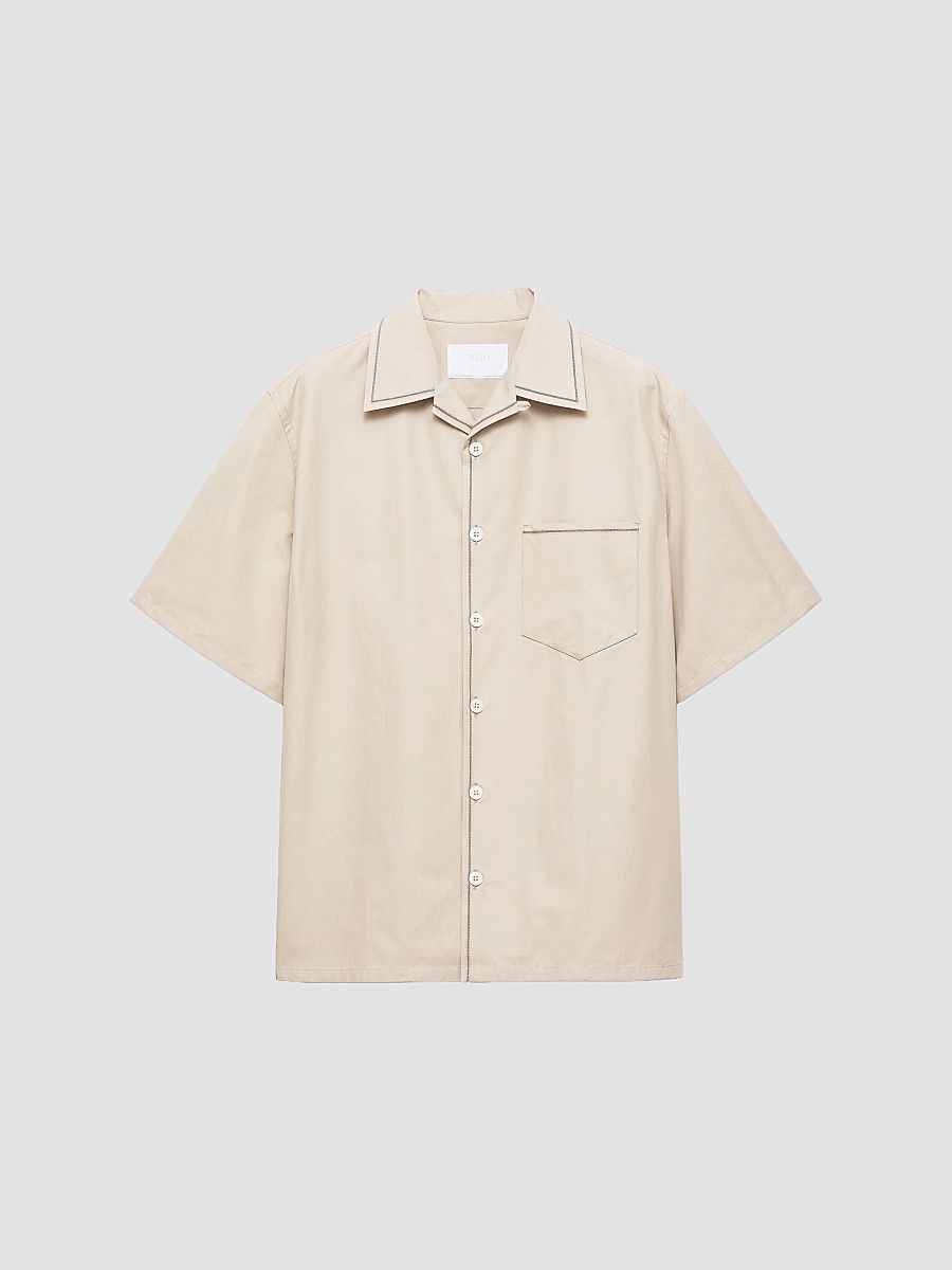 Men's Short-Sleeved Cotton Shirt - Beige Khaki - Size XXXL