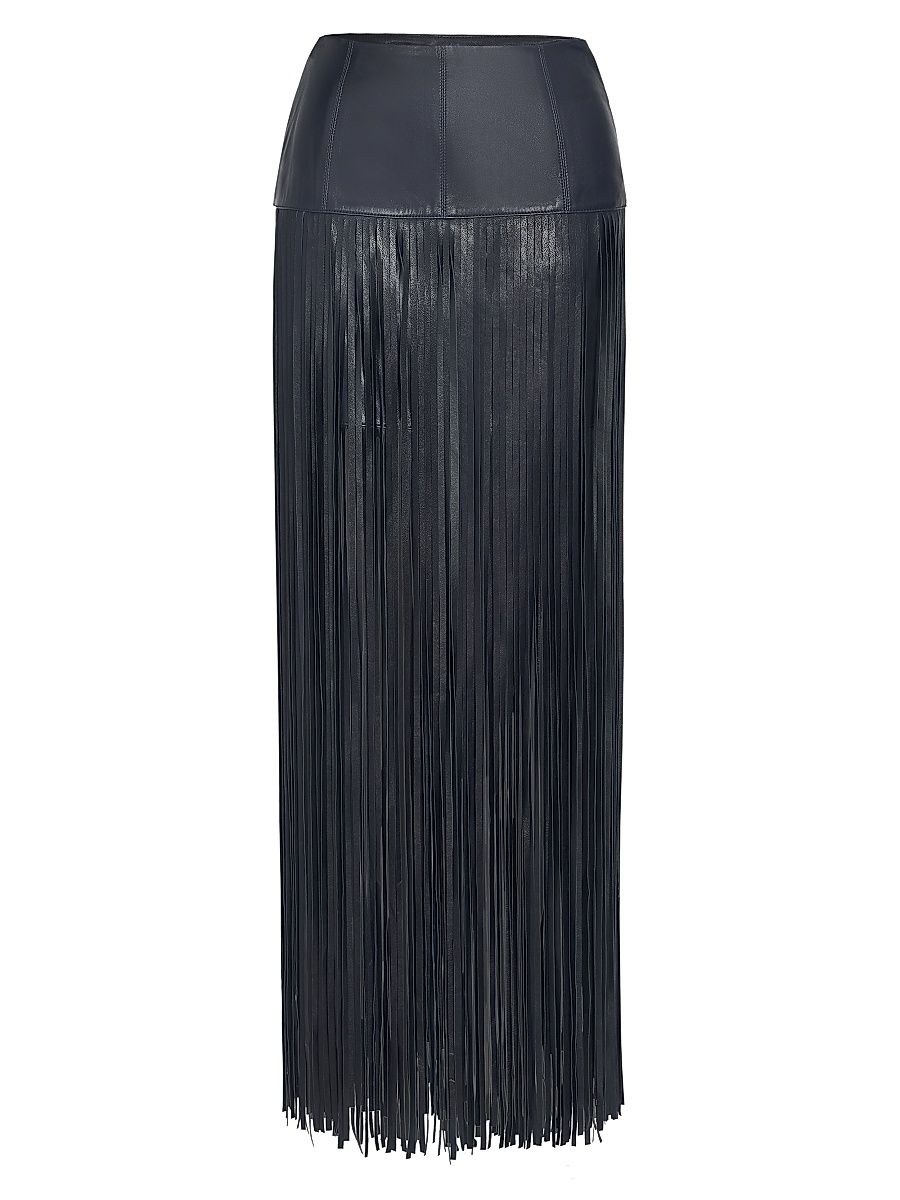 Women's Tangled Up Leather Fringe Maxi Skirt - Midnight - Size 8
