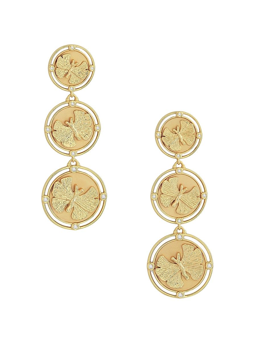 Women's Coin 18K-Gold-Plated & Cubic Zirconia Butterfly Triple-Drop Earrings - Gold