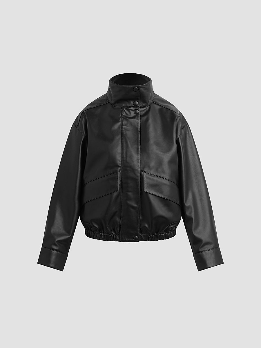 Women's The Cohen Leather Bomber Jacket - Black - Size XS