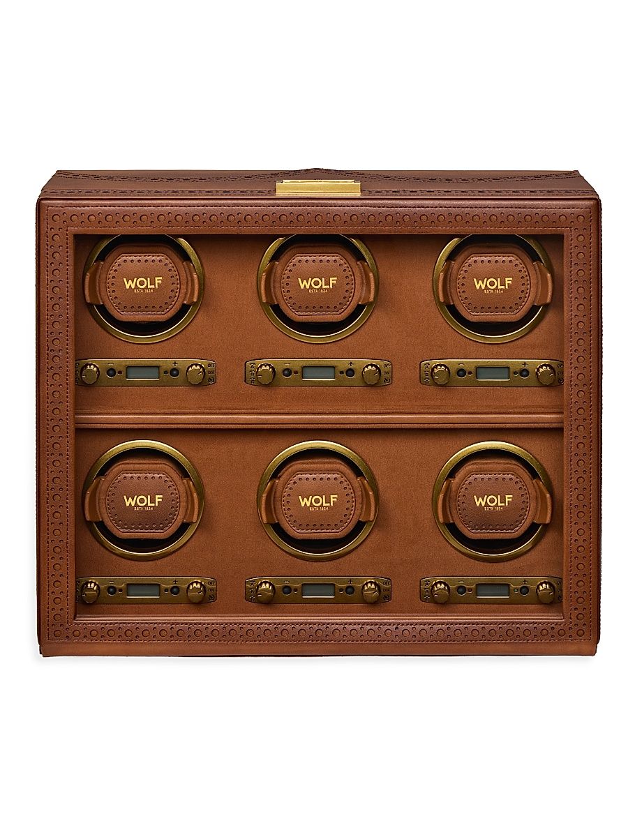 Brogue 6-Piece Watch Winder - Burnished Brown