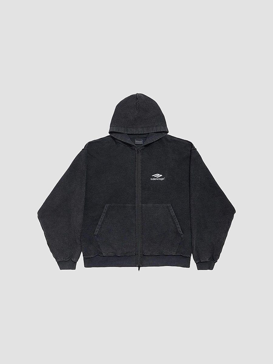 Balenciaga Men's 3B Sports Icon Inside-Out Zip-Up Hoodie - Black Faded - Size Large