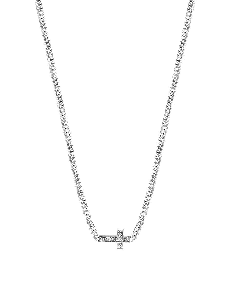 Men's COLLECTION Diamond & 925 Sterling Silver Cross Necklace - Silver