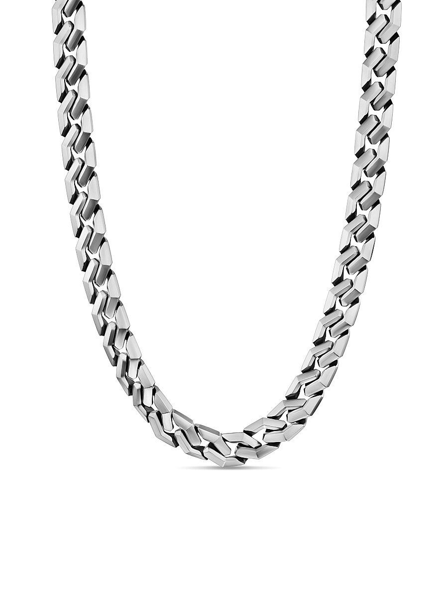 Men's Curb Chain Angular Link Necklace in Sterling Silver, 11.5MM - Silver - Size 22