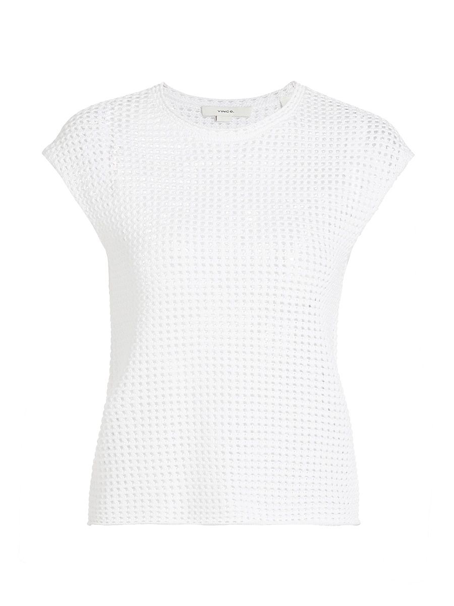Women's Mesh Stitch Crewneck Blouse - Optic White - Size XS