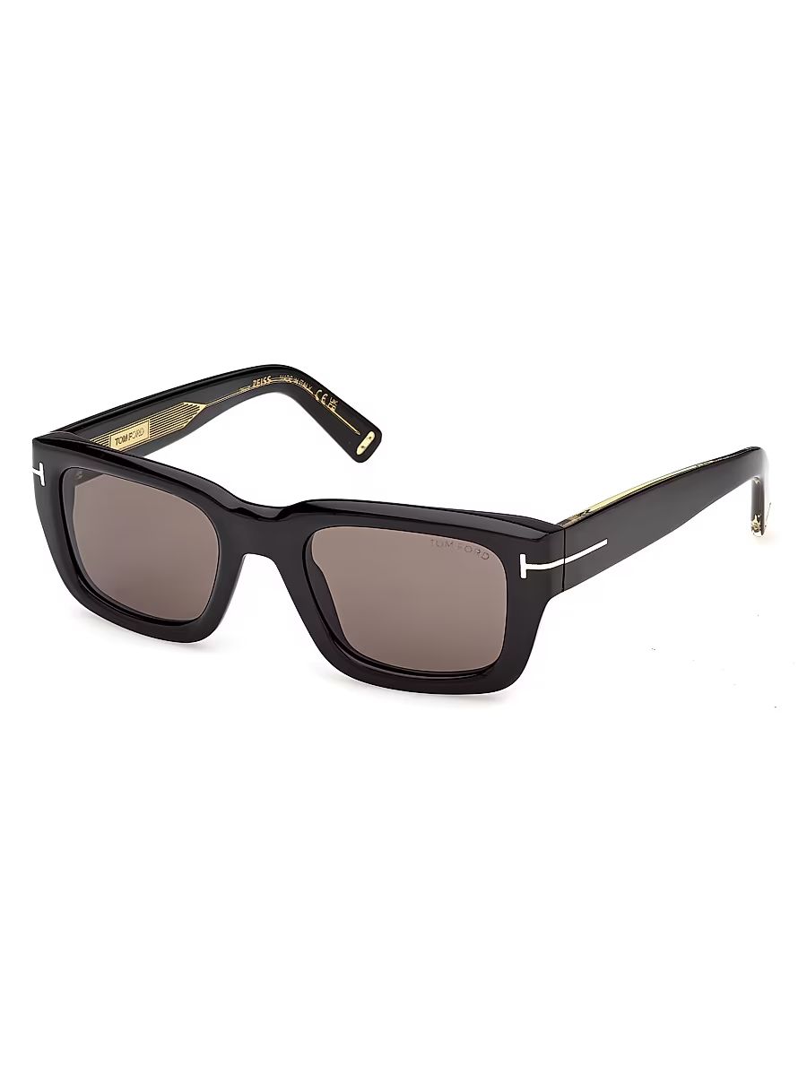 Men's TOM FORD Icon 52MM Rectangular Sunglasses - Shiny Black Smoke