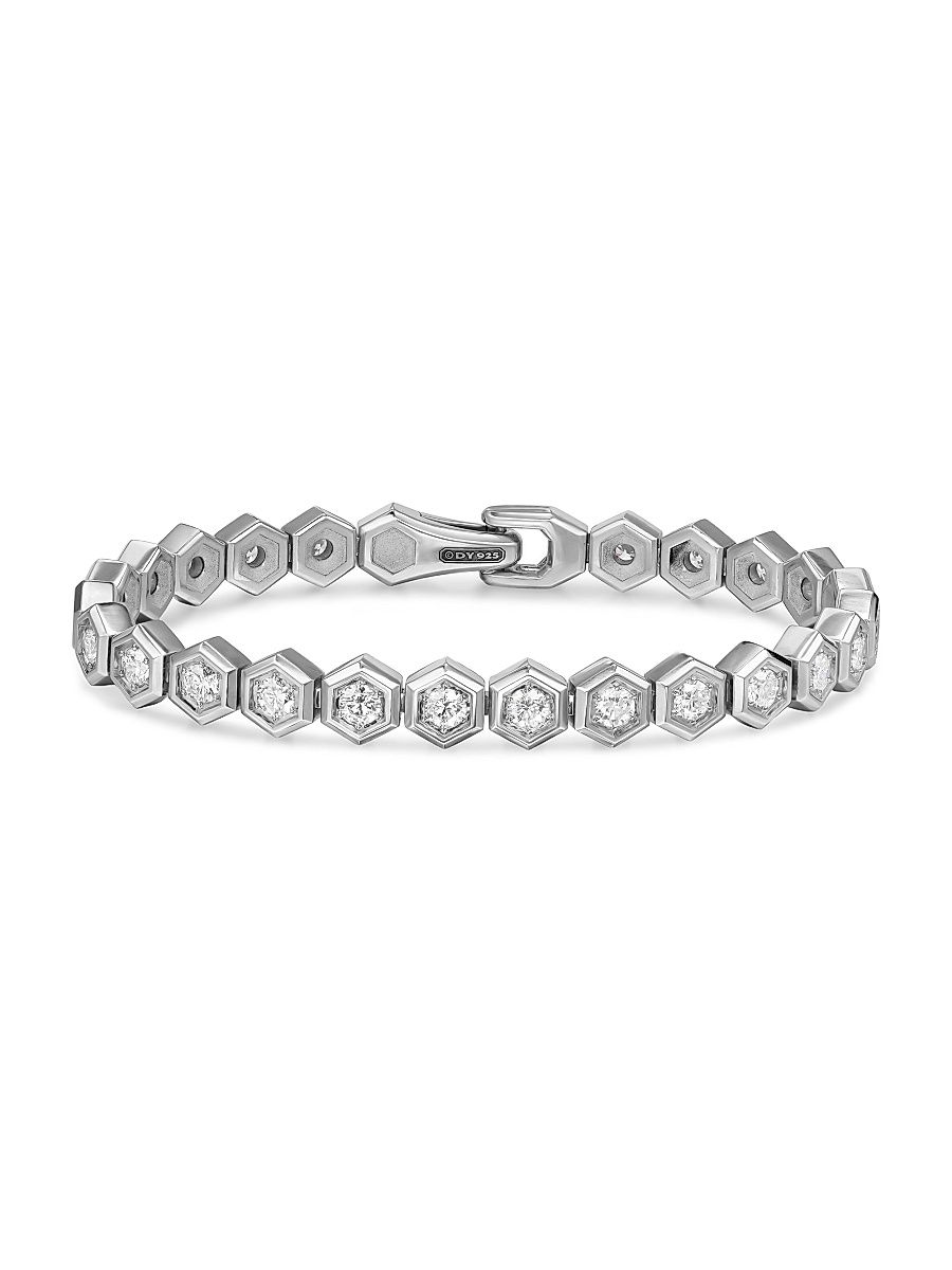Men's Hex Pavé Tennis Bracelet in Sterling Silver - Diamond - Size Medium
