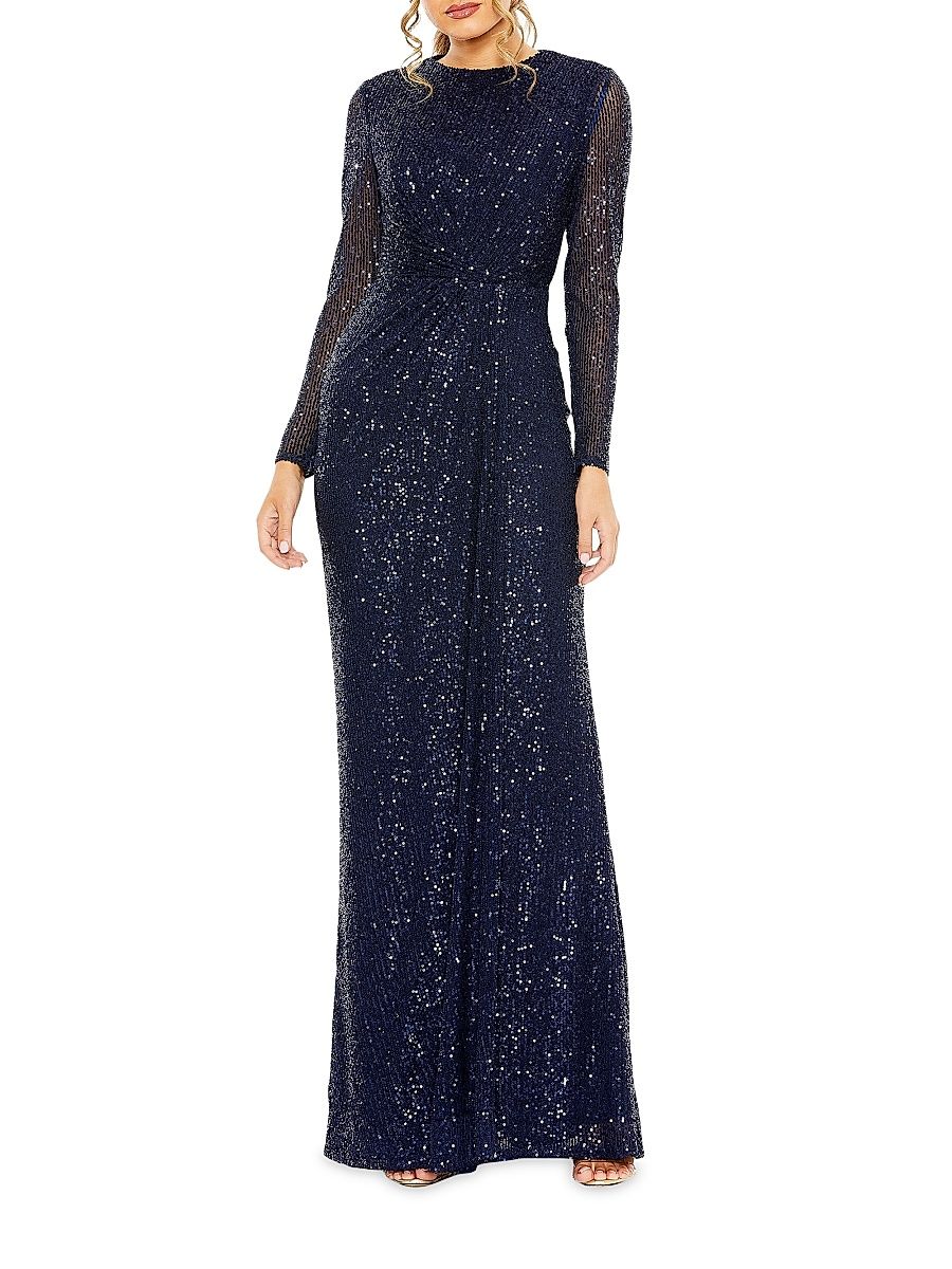Women's Sequined Knotted Column Gown - Midnight - Size 20