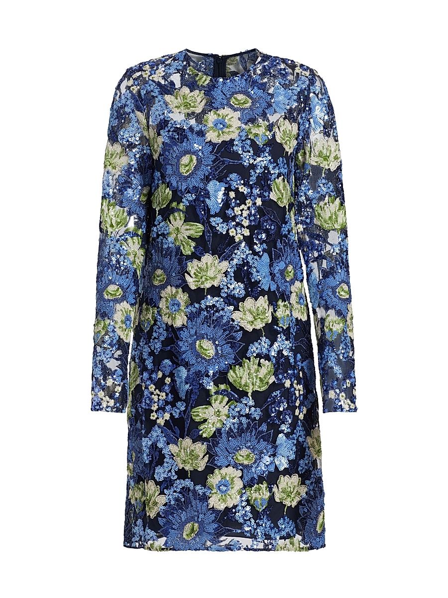 Women's Embroidered Tulle Shift Dress - Navy - Size 6