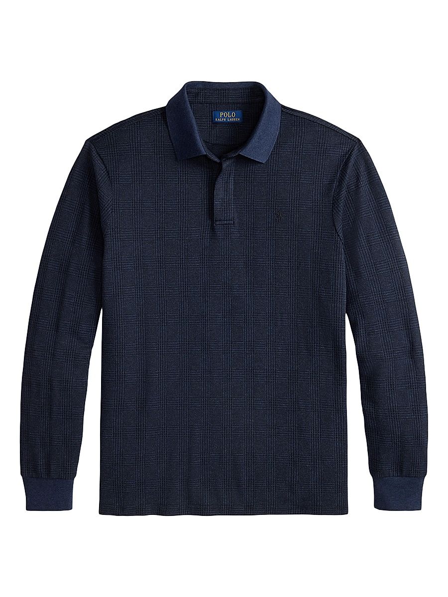 Men's Plaid Long-Sleeve Polo - Jacquard Medieval Blue - Size XXL