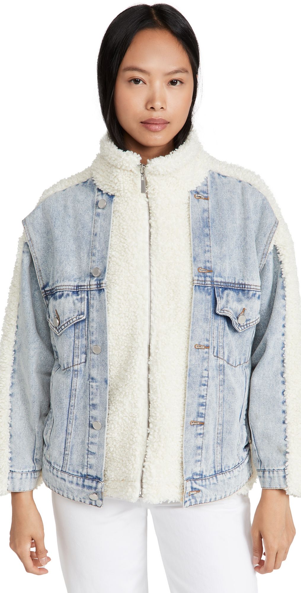 BLANKNYC Bear Hug Denim Sherpa Jacket Bear Hug L