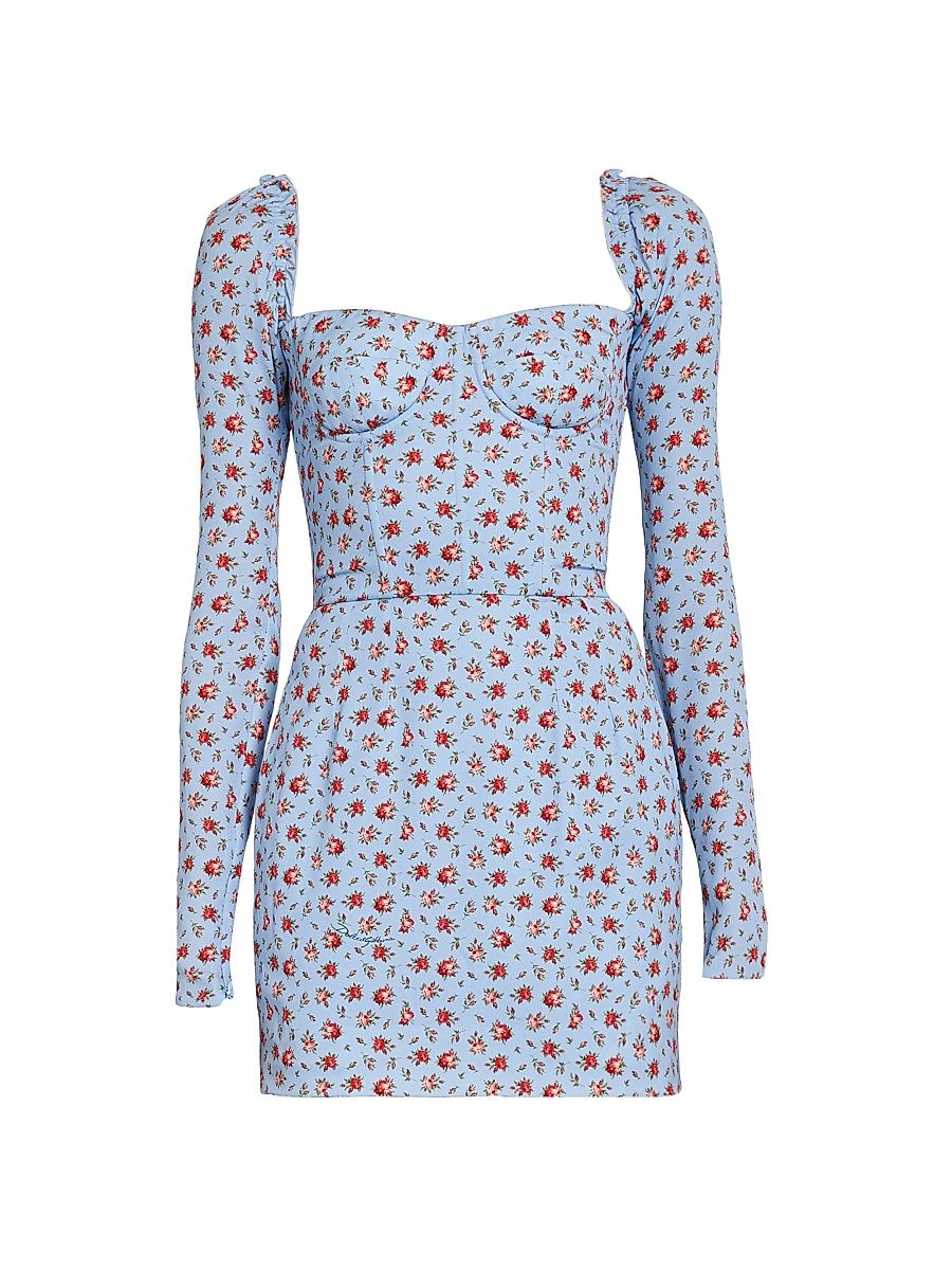 Women's Floral Stretch-Silk Minidress - Roselline F Celeste - Size 12