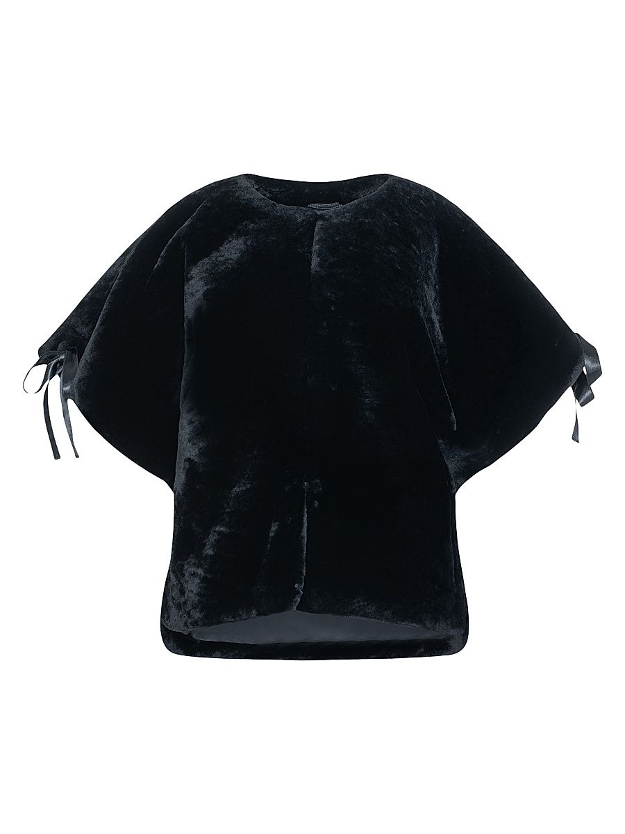 Women's Select Shearling Lamb Collarless Short Sleeve Jacket - Black - Size Medium