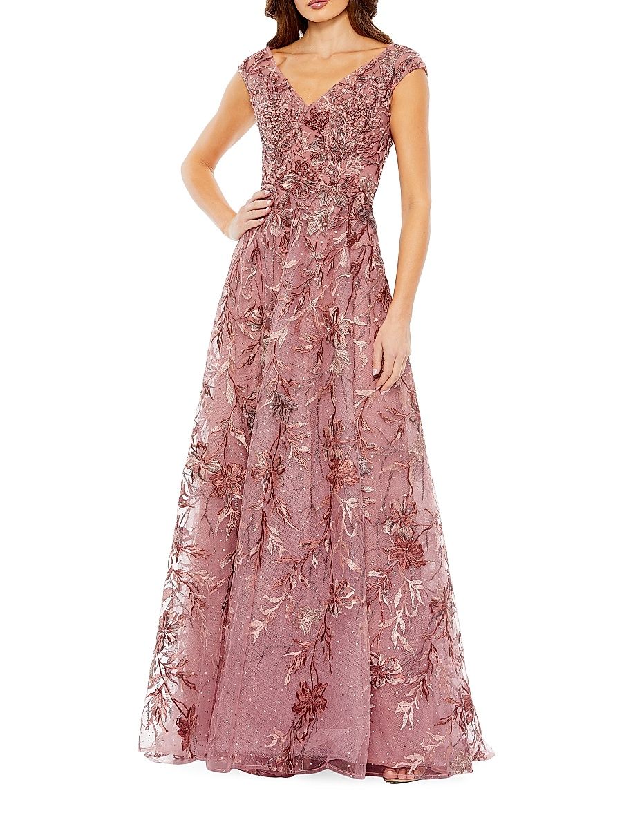 Women's Embellished Floral Cap-Sleeve Gown - Cinnamon - Size 20
