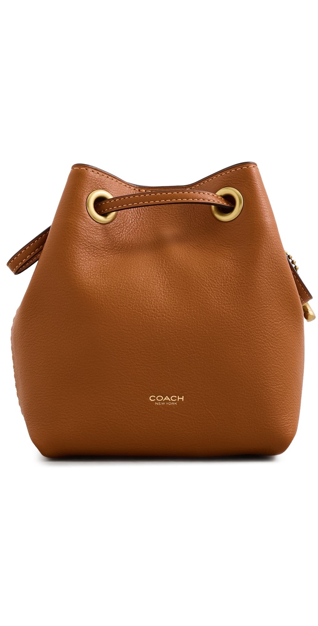 Coach Leather Jade Drawstring Bucket Bag Amber Brown One Size