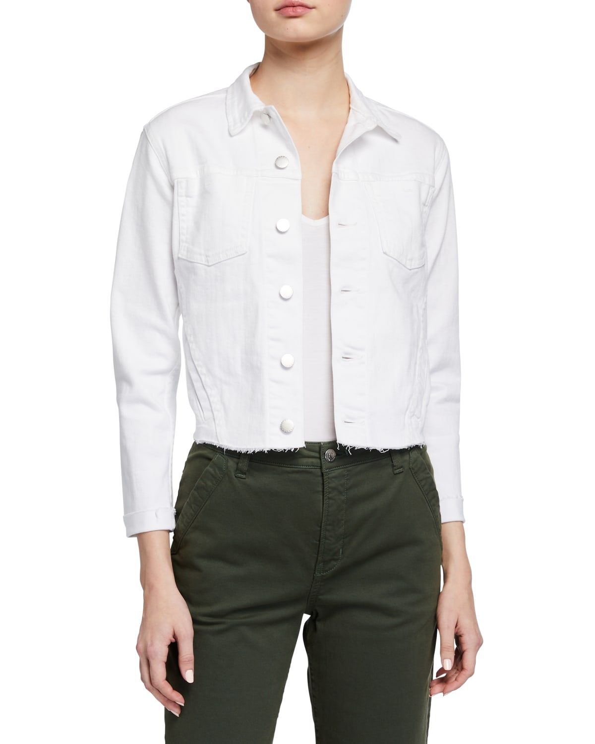 Janelle Slim Cropped Jean Jacket with Raw Hem