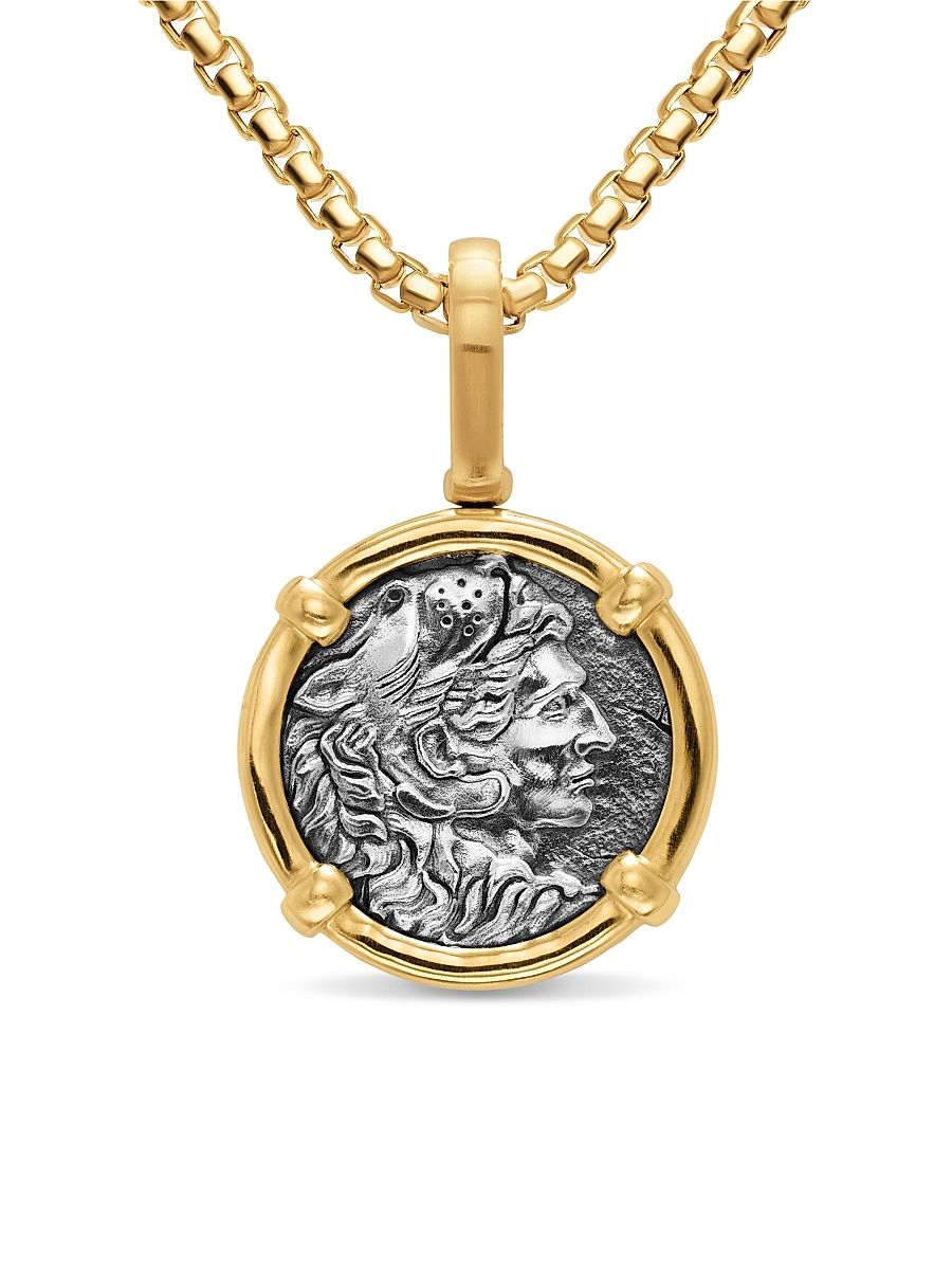 Men's Alexander the Great Amulet in Sterling Silver with 18K Yellow Gold, 20.5MM - Silver