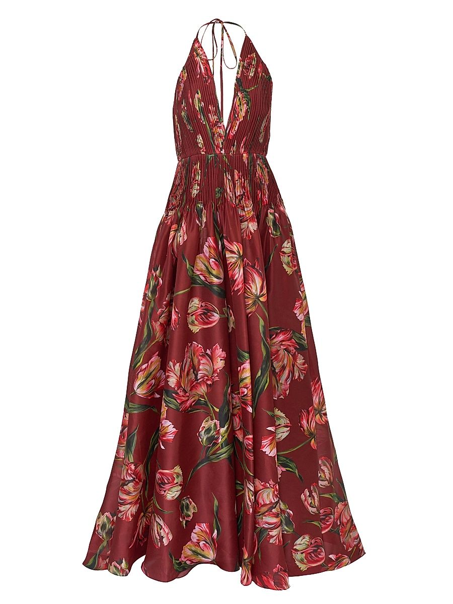 Women's Printed Silk Gown - Garnet Multi - Size 6