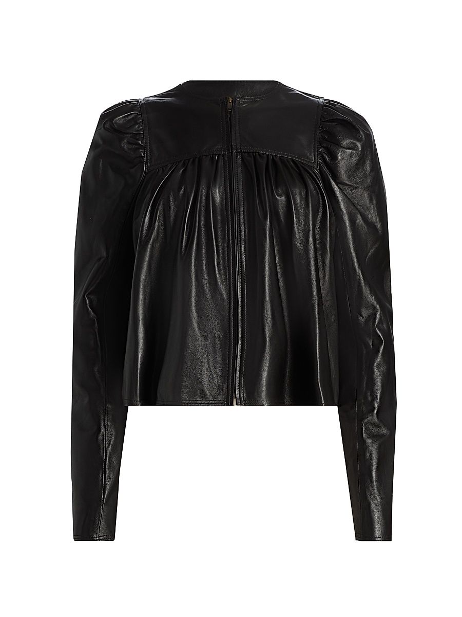 Women's Anouk Ruched Leather Jacket - Noir - Size Large