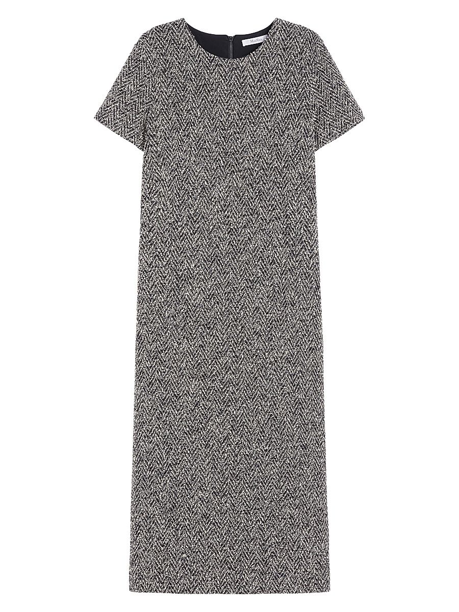 Women's Bouclé Jersey Midi Dress - Black Chevron - Size 16