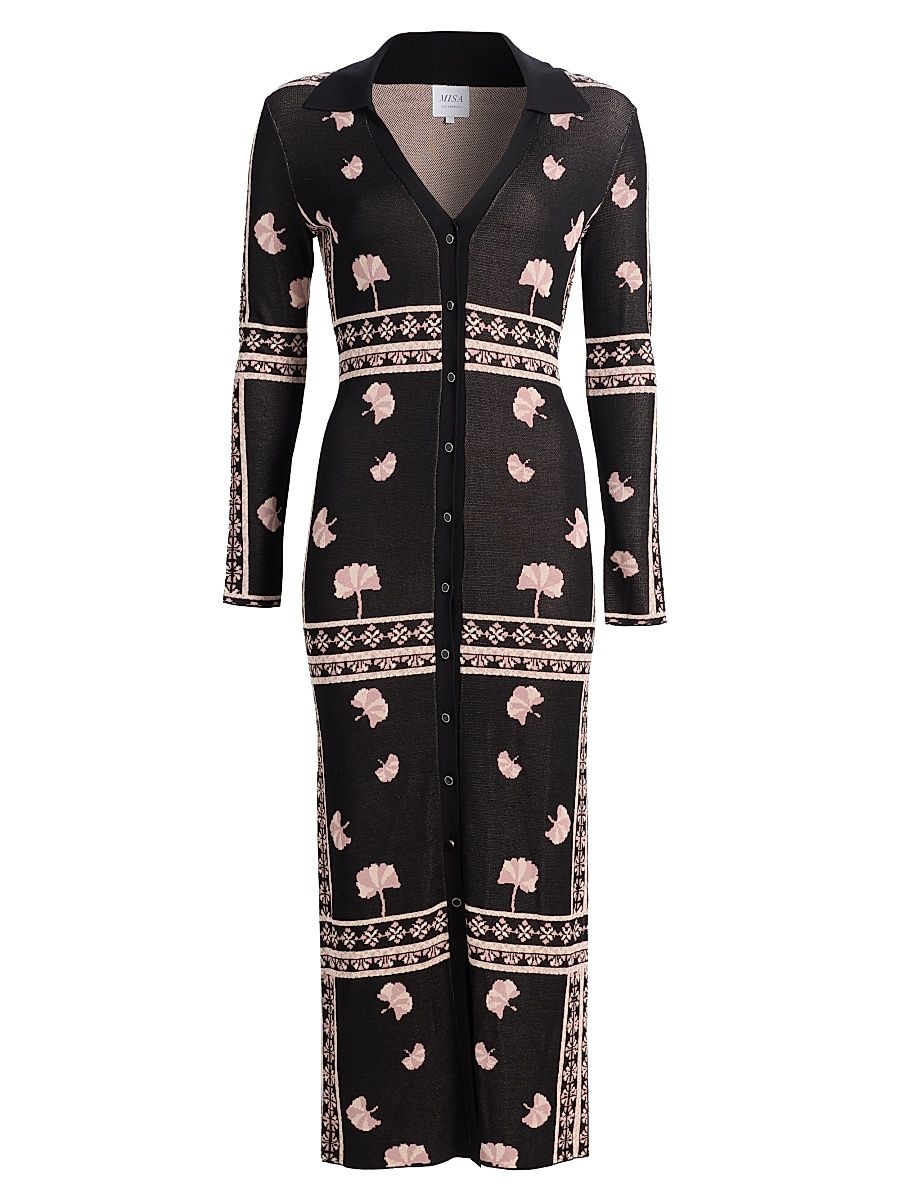 Women's Aquila Collared Sweater Midi-Dress - Ginko Border - Size Large