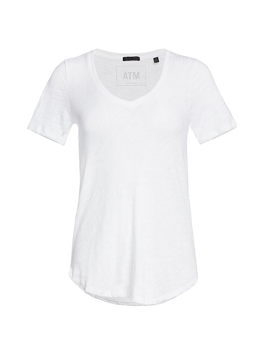 Women's Cotton Slub V-Neck Tee - White - Size Large