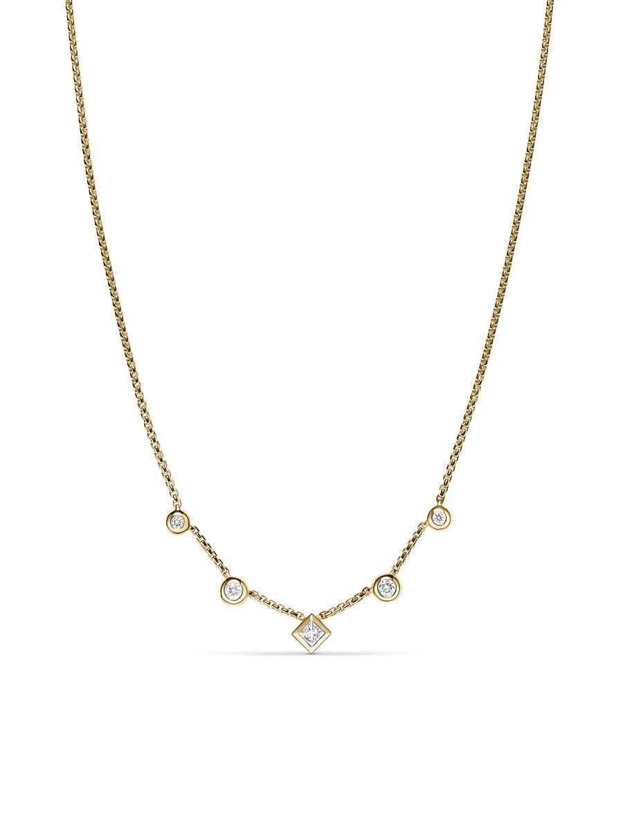 Women's Petite Modern Renaissance Station Chain Necklace in 18K Yellow Gold with Diamonds, 3.4MM - Diamond - Size 17