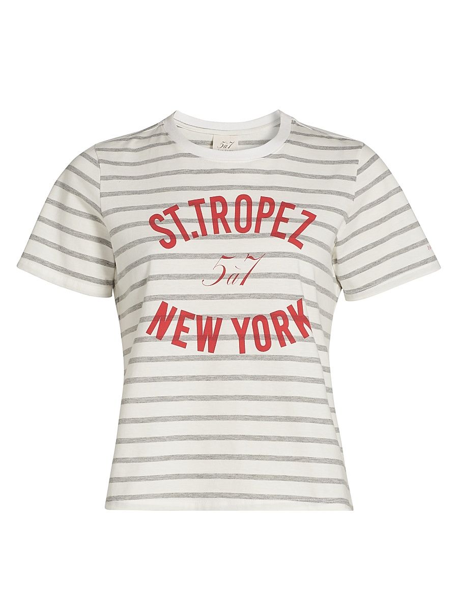 Women's St Tropez New York Striped Cotton T-Shirt - Grey Claret - Size Medium