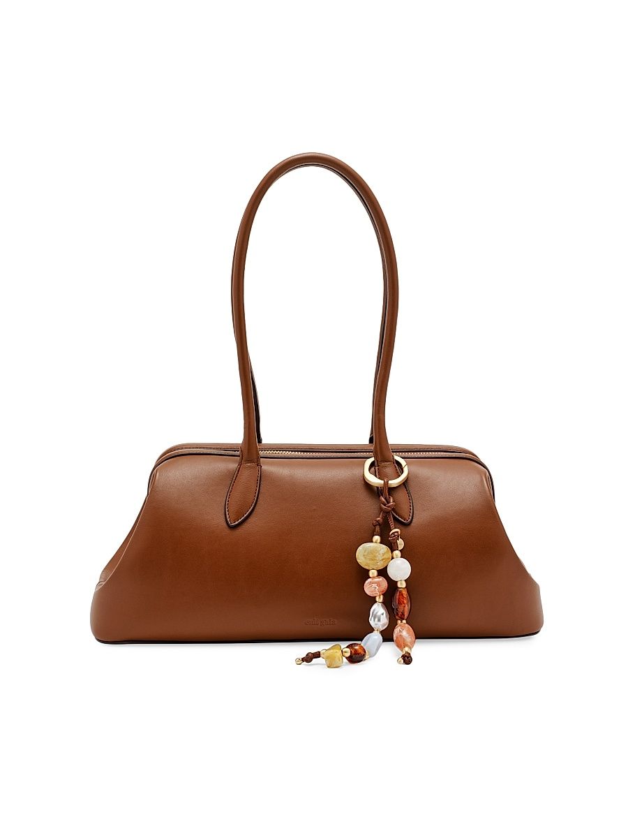 Women's Raia Bag Charm-Detail Leather Satchel - Saddle