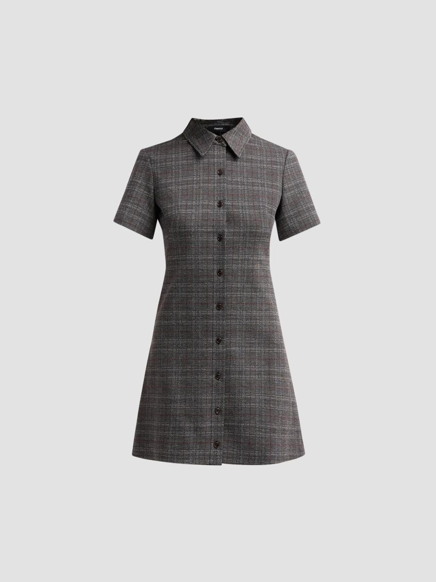 Theory Women's Glen Check A-Line Mini Dress - Wine Multi - Size 14