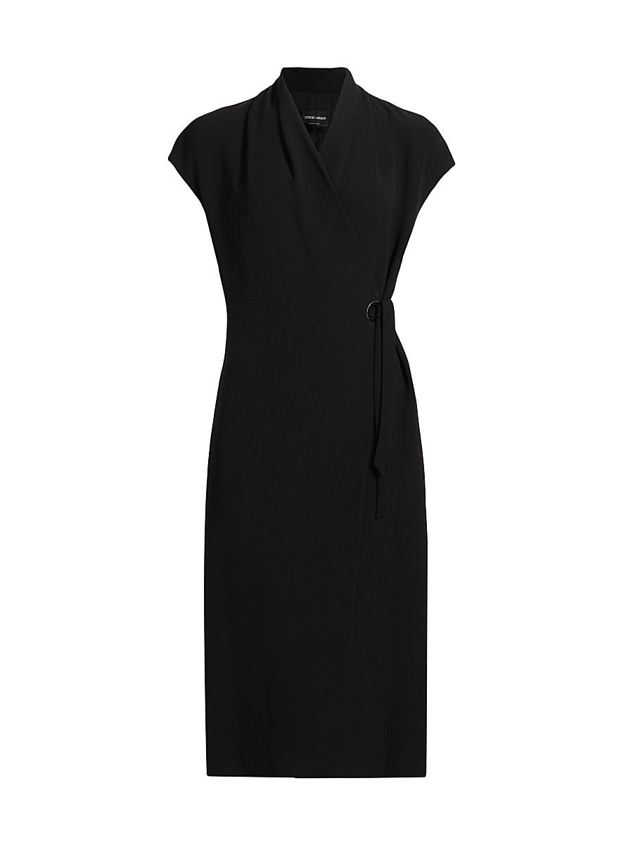 Women's Silk Wrap Midi-Dress - Black - Size 10