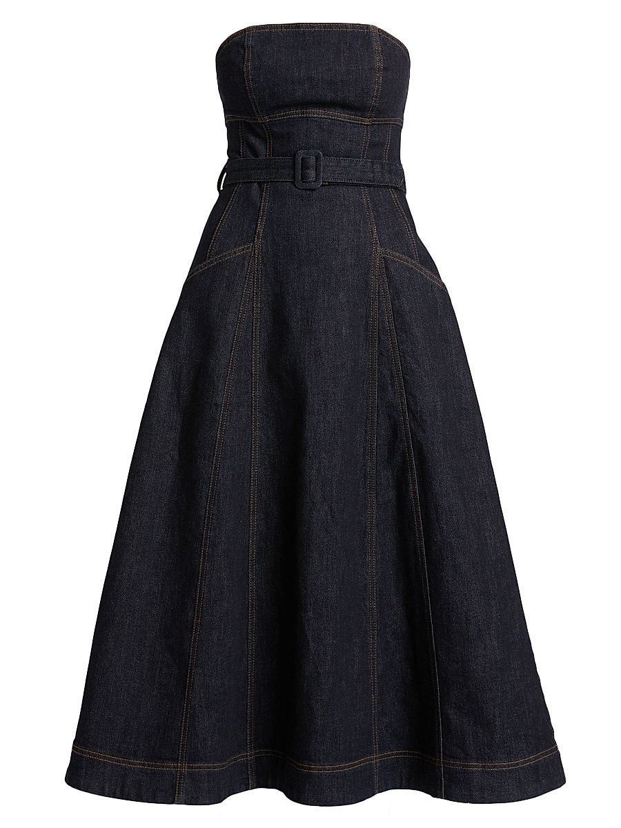 Women's Bandeau Denim A-Line Midi-Dress - Blue - Size 12