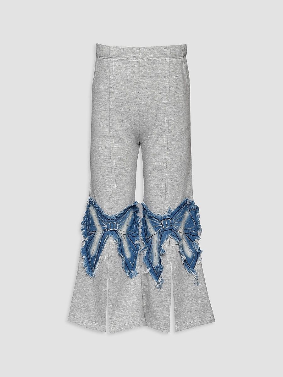 Girl's Little Girl's & Girl's Embellished Denim-Bow Flared Pants - Gray - Size 10