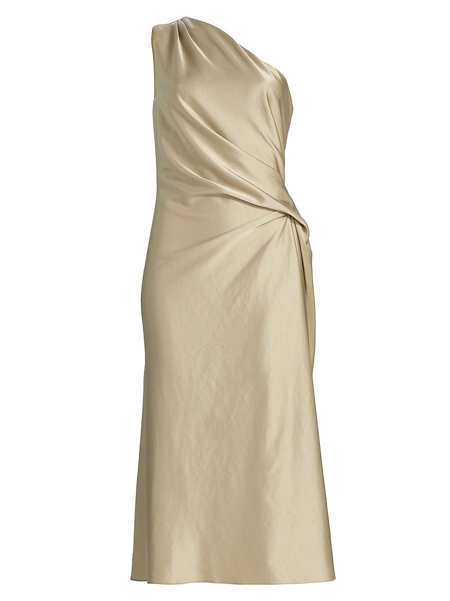 Women's Satin Drape One-Shoulder Cocktail Dress - Gold - Size 16