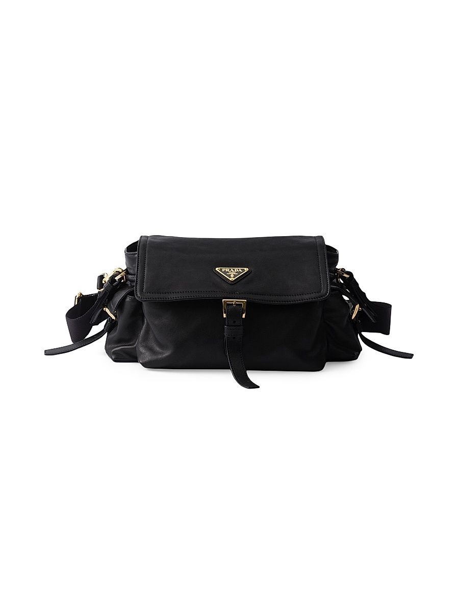 Women's Medium Explore Nappa Leather Shoulder Bag with Flap - Black