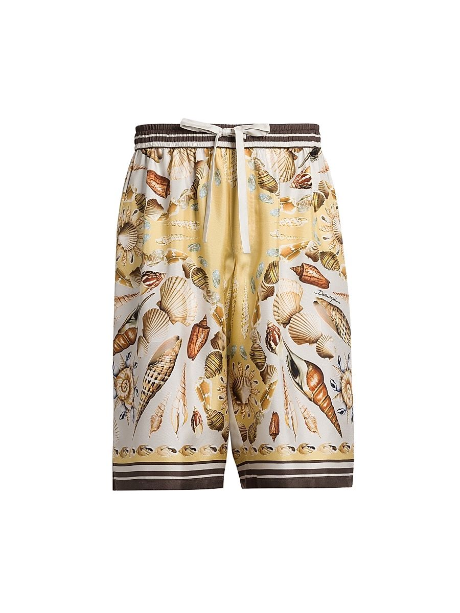 Men's Seashell Print Silk Shorts - Conchiglie Giallo - Size 38
