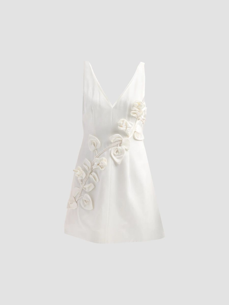 AMUR Women's Margaret Floral-Appliqué Satin Mini Dress - Ivory - Size 12