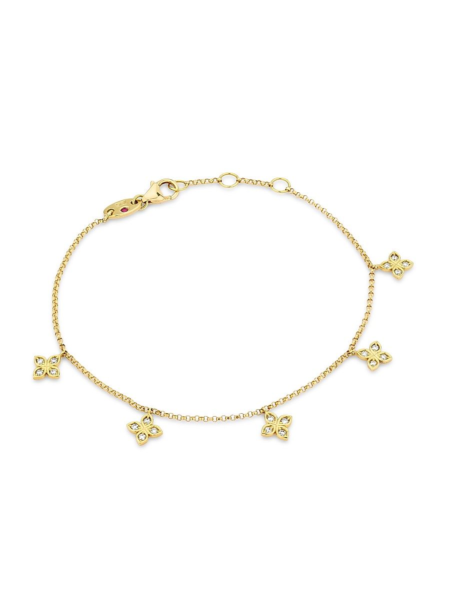 Women's Venetian Princess 18K Yellow Gold & 0.18 TCW Diamond Flower Charm Bracelet - Yellow Gold
